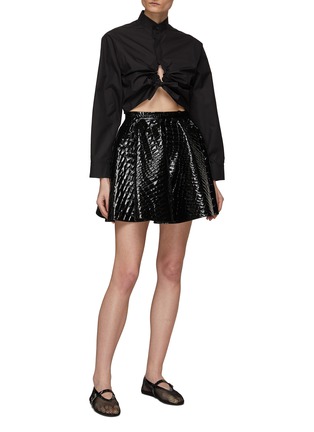Figure View - Click To Enlarge - ALAÏA - Mandarin Collar Self-Tie Keyhole Front Cropped Shirt