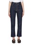 Main View - Click To Enlarge - ALAÏA - Dark Washed High Rise Straight Leg Cropped Jeans