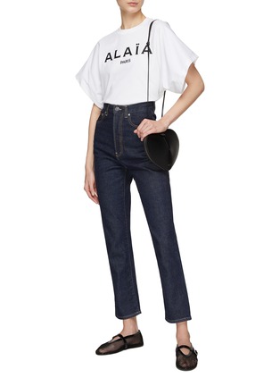 Figure View - Click To Enlarge - ALAÏA - Dark Washed High Rise Straight Leg Cropped Jeans