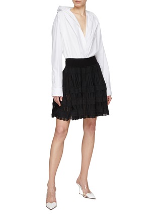 Figure View - Click To Enlarge - ALAÏA - Elasticated Waist Lace Trim Mini Skirt