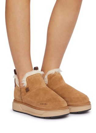 Figure View - Click To Enlarge - AMIRI - LOGO APPLIQUÉ OVERSTITCH DETAIL SHEARLING BOOTS