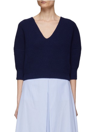 Main View - Click To Enlarge - SA SU PHI - V-Neck Puff Sleeve Ribbed Knit Cropped Sweater