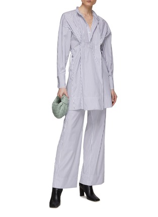 Figure View - Click To Enlarge - SA SU PHI - Flat Front Striped Wide Leg Cotton Poplin Pants