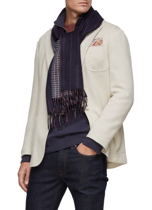 Figure View - Click To Enlarge - JOHNSTONS OF ELGIN - Reversible Fringed Cashmere Scarf