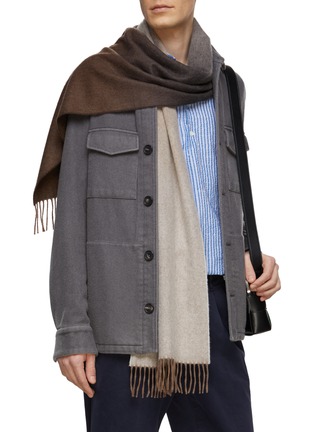 Figure View - Click To Enlarge - JOHNSTONS OF ELGIN - Finged Edge Two Tone Ombré Cashmere Scarf