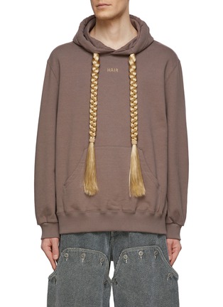 Main View - Click To Enlarge - DOUBLET - Oversized Fake Braided Hair Drawstring Cotton Hoodie
