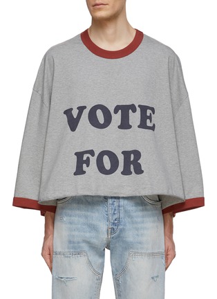 Main View - Click To Enlarge - DOUBLET - ‘Vote For' Slogan Print Cropped Oversized Contrast Ringer Cotton T-Shirt