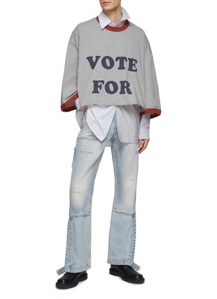 Figure View - Click To Enlarge - DOUBLET - ‘Vote For' Slogan Print Cropped Oversized Contrast Ringer Cotton T-Shirt