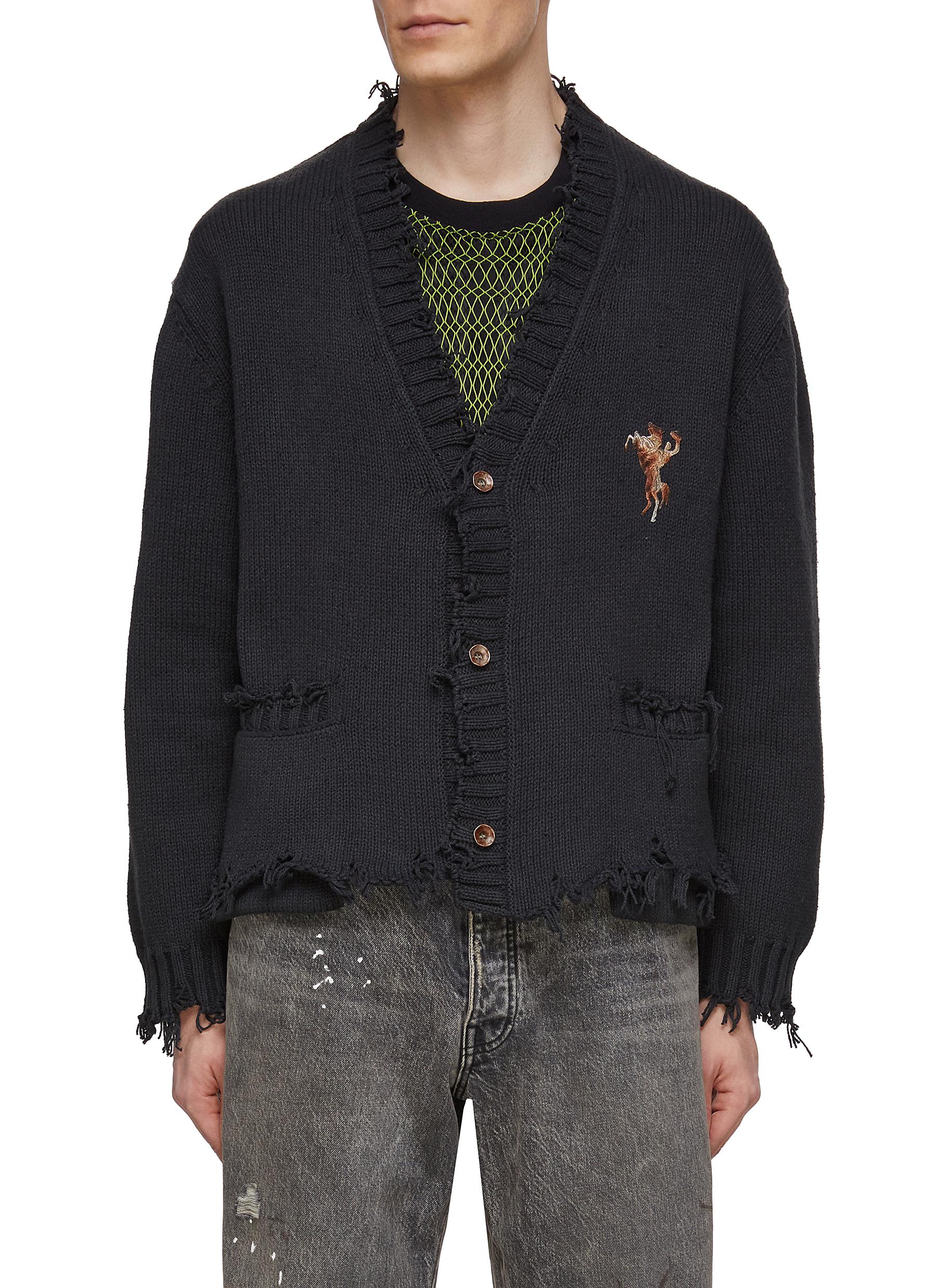 DOUBLET | Frayed Embroidery Oversized Cardigan | Men | Lane Crawford