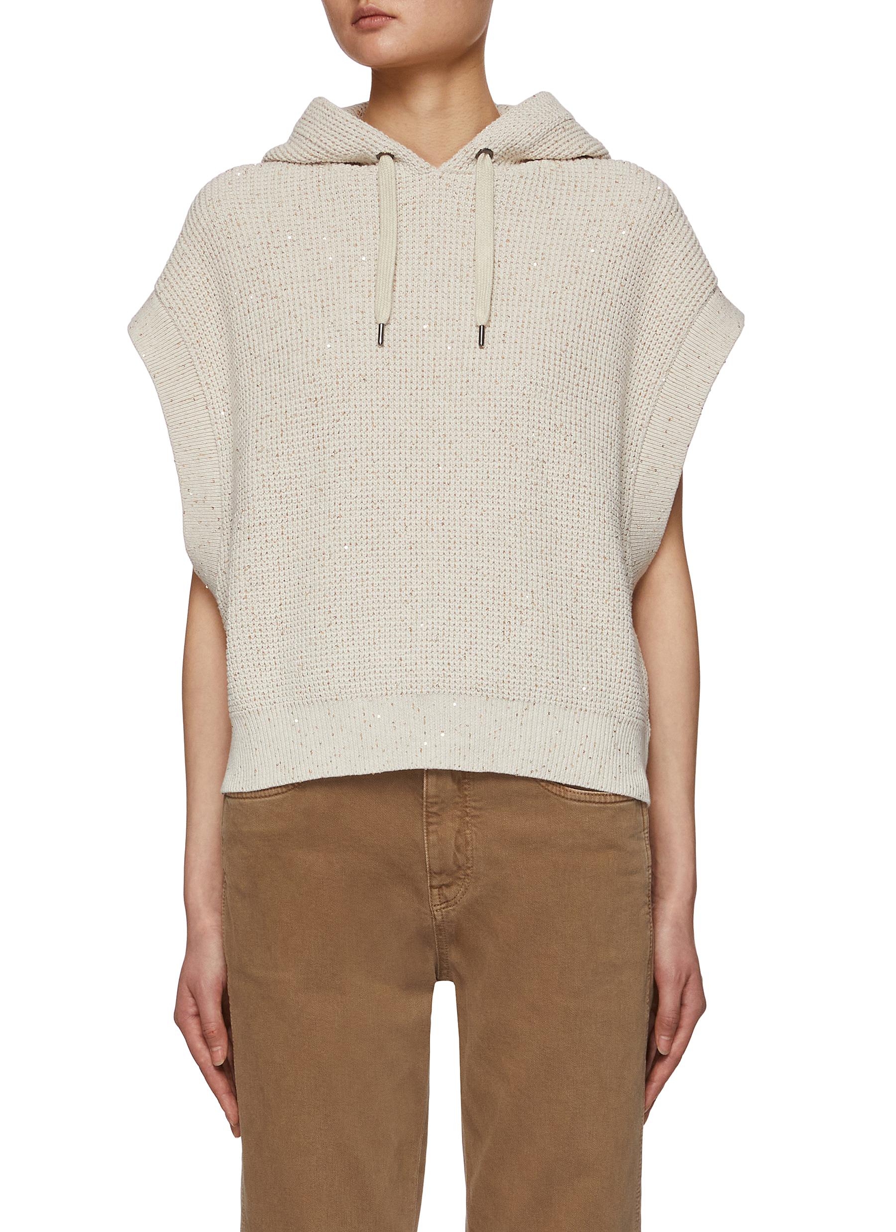 BRUNELLO CUCINELLI HOODED DRAWSTRING WAFFLE KNIT VEST