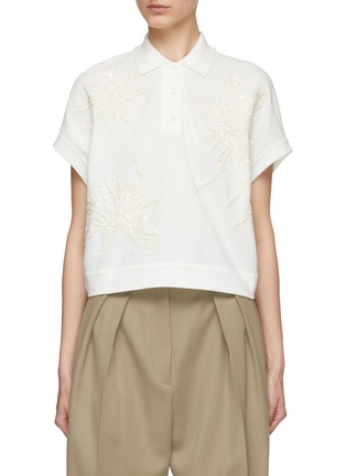 Main View - Click To Enlarge - BRUNELLO CUCINELLI - Sequin Embellished Flower Embroidery Cap Sleeve Polo Top