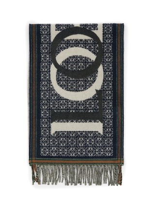 Detail View - Click To Enlarge - LOEWE - Overlapping Logo Wool Cashmere Blend Fringed Scarf