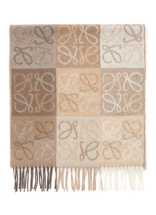 Detail View - Click To Enlarge - LOEWE - Anagram Fringed Wool Cashmere Blend Scarf
