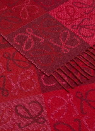 Detail View - Click To Enlarge - LOEWE - Anagram Check Wool Cashmere Blend Fringed Scarf