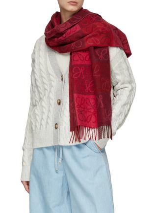 Figure View - Click To Enlarge - LOEWE - Anagram Check Wool Cashmere Blend Fringed Scarf