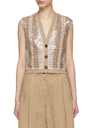 Main View - Click To Enlarge - BRUNELLO CUCINELLI - Sequin Embellished Sleeveless Button Front Knit Vest