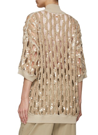 Back View - Click To Enlarge - BRUNELLO CUCINELLI - Open Knit Quarter Sleeve Cardigan
