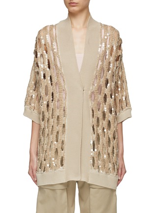 Main View - Click To Enlarge - BRUNELLO CUCINELLI - Open Knit Quarter Sleeve Cardigan