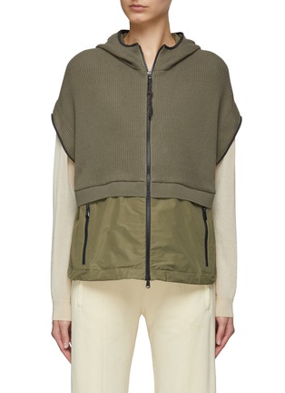 Main View - Click To Enlarge - BRUNELLO CUCINELLI - Knit Panel Hooded Cap Sleeve Jacket
