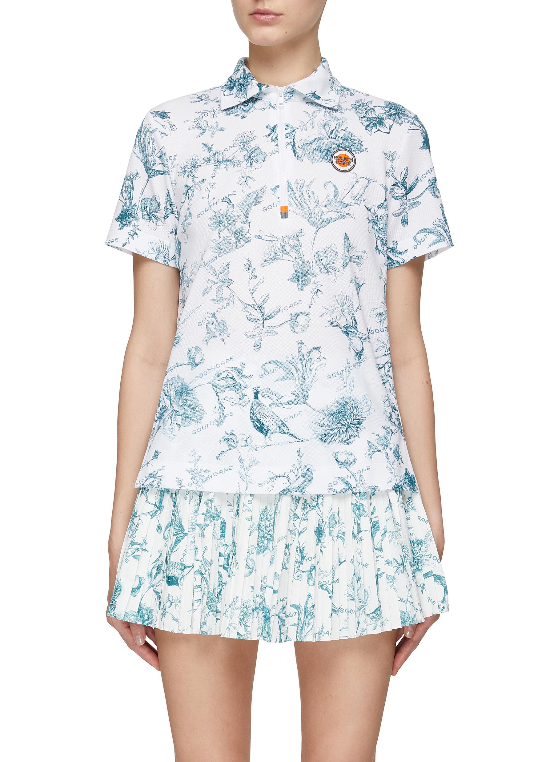 Southcape Floral Print Short Sleeve Polo Shirt In Green,white