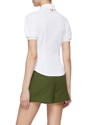 Back View - Click To Enlarge - SOUTHCAPE - Puff Sleeve Sculpted Waist Zip Up Polo Shirt