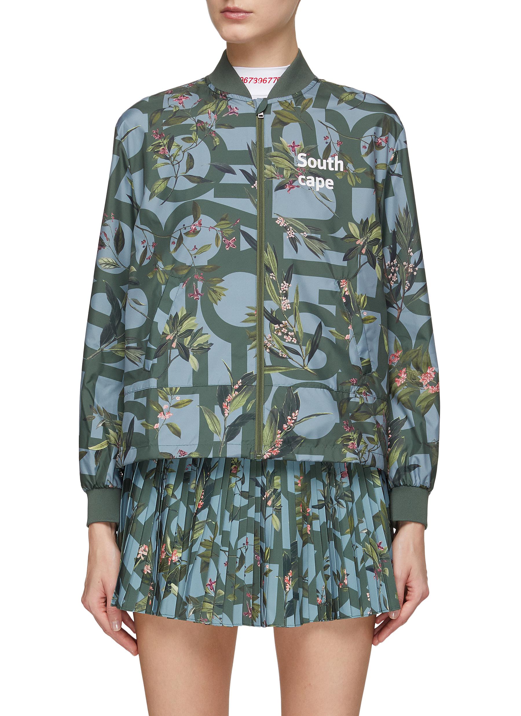 Southcape Floral Print Long Sleeve Zip Up Jacket In Green