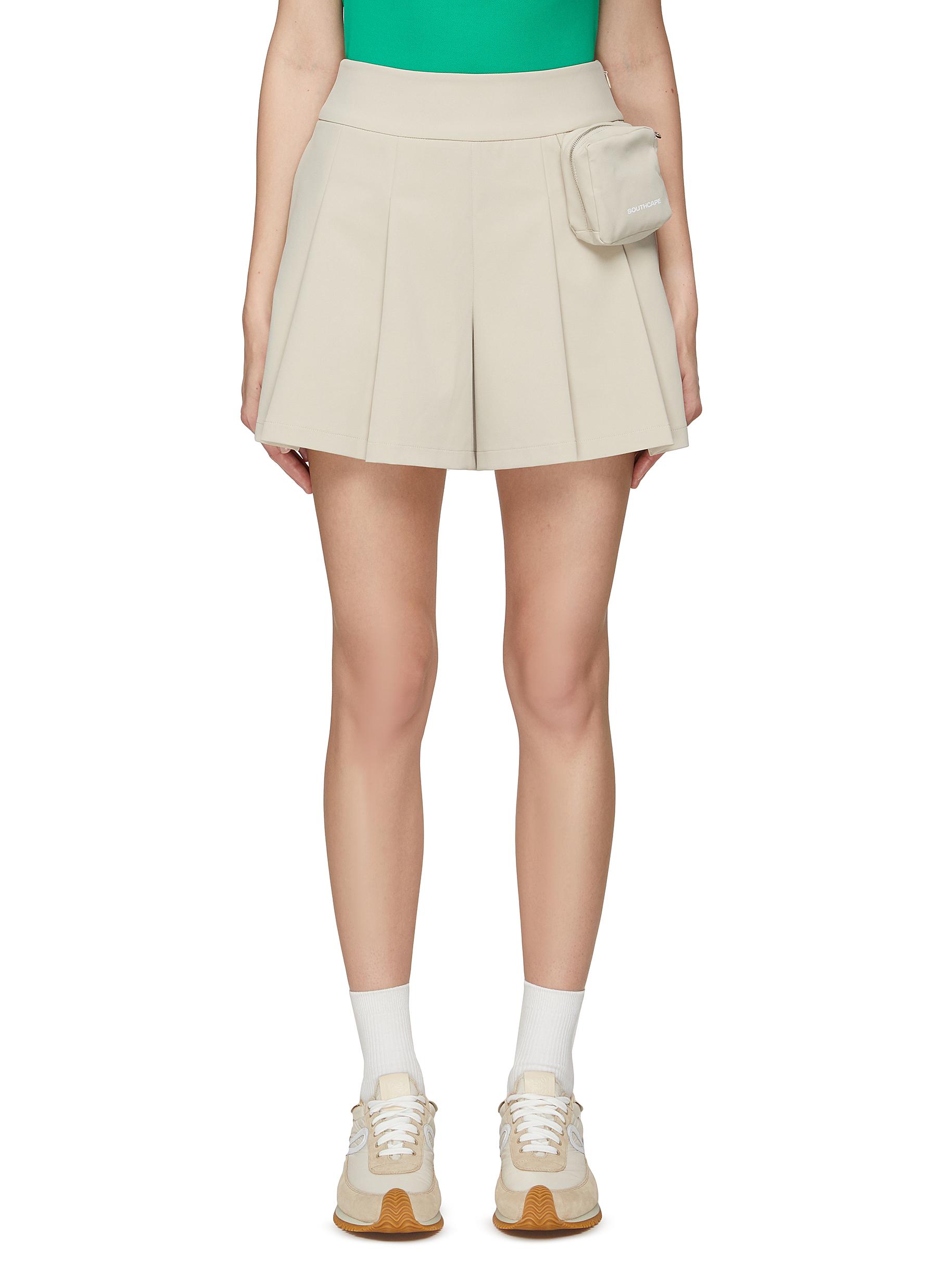 Southcape Detachable Pouch Pleated Shorts In Neutral