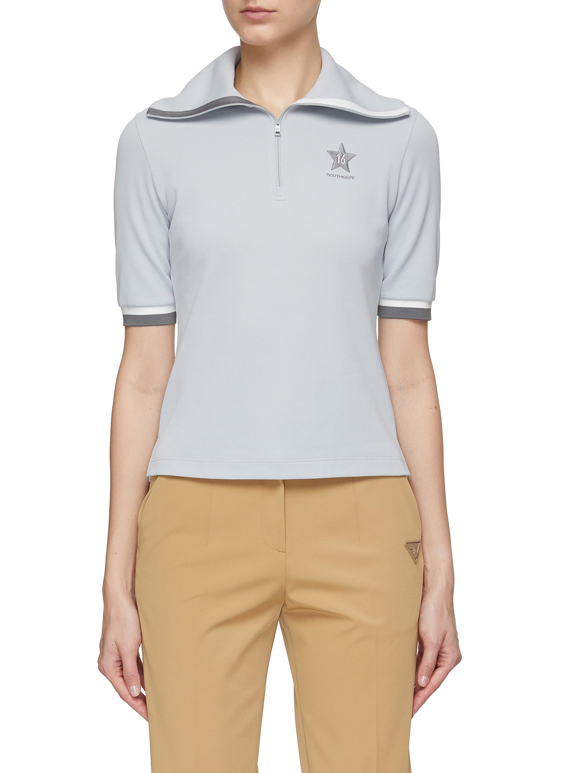 Southcape Quarter Zip Wing Collar T-shirt In Grey