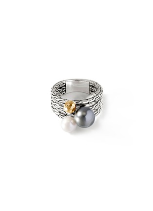 Detail View - Click To Enlarge - JOHN HARDY - ‘Classic Chain’ Hammered 18K Gold Silver Tahitian And Freshwater Pearl Ring
