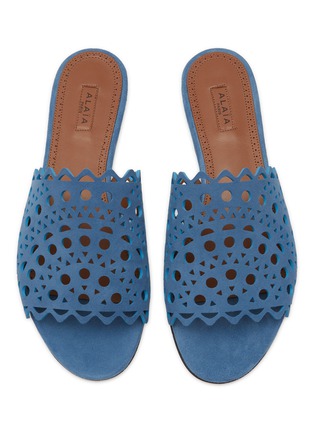 Detail View - Click To Enlarge - ALAÏA - ‘Vienne’ Perforated Strap Suede Slides