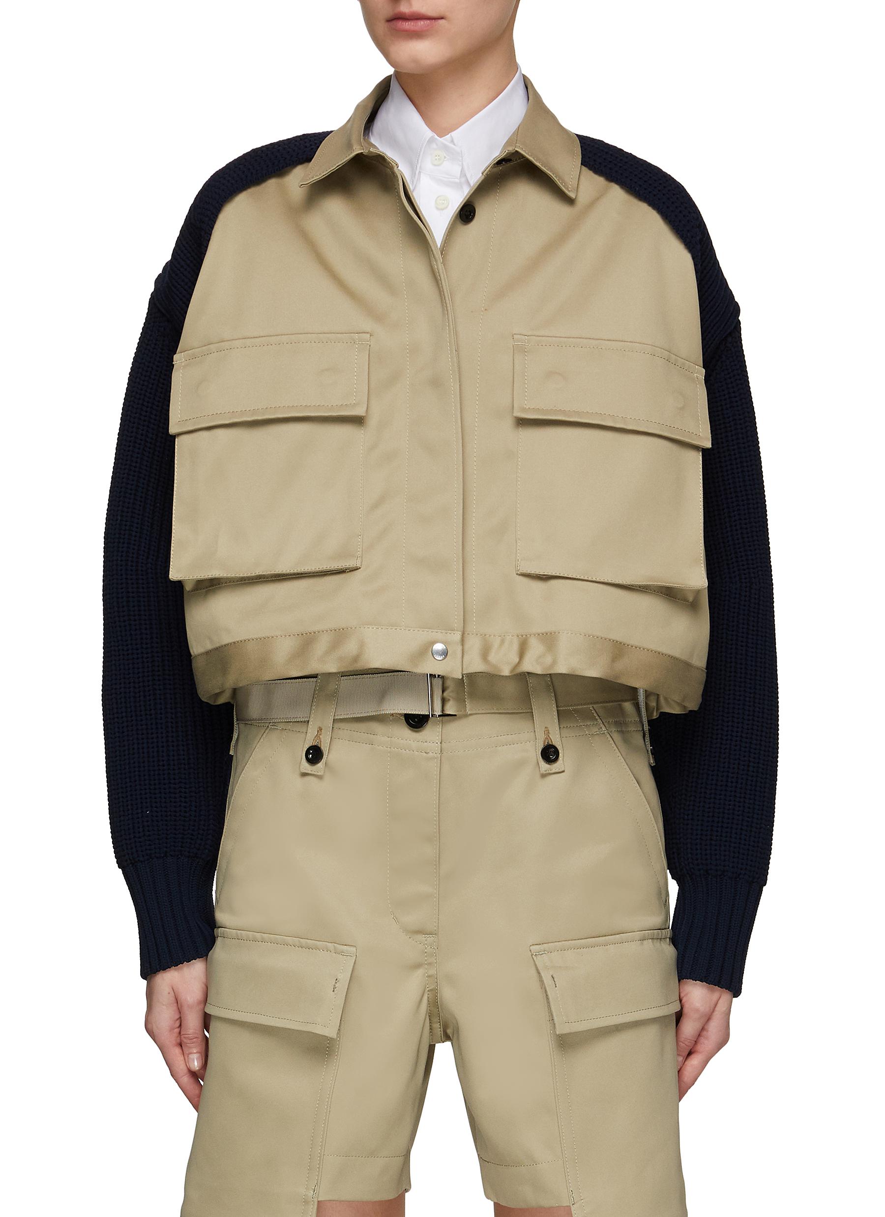 SACAI | Flap Pocket Chunky Knit Sleeve Jacket | Women | Lane Crawford