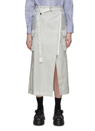 Main View - Click To Enlarge - SACAI - Belted Pleat Detail Twill Midi Skirt