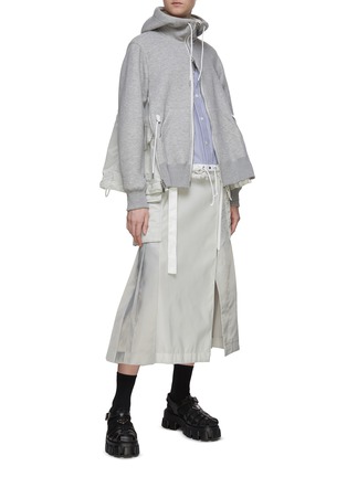 Figure View - Click To Enlarge - SACAI - Belted Pleat Detail Twill Midi Skirt