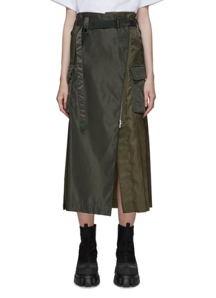 Main View - Click To Enlarge - SACAI - Belted Pleat Detail Twill Midi Skirt