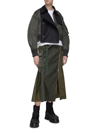Figure View - Click To Enlarge - SACAI - Belted Pleat Detail Twill Midi Skirt