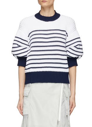 Main View - Click To Enlarge - SACAI - Puff Sleeve Striped Knit Sweater
