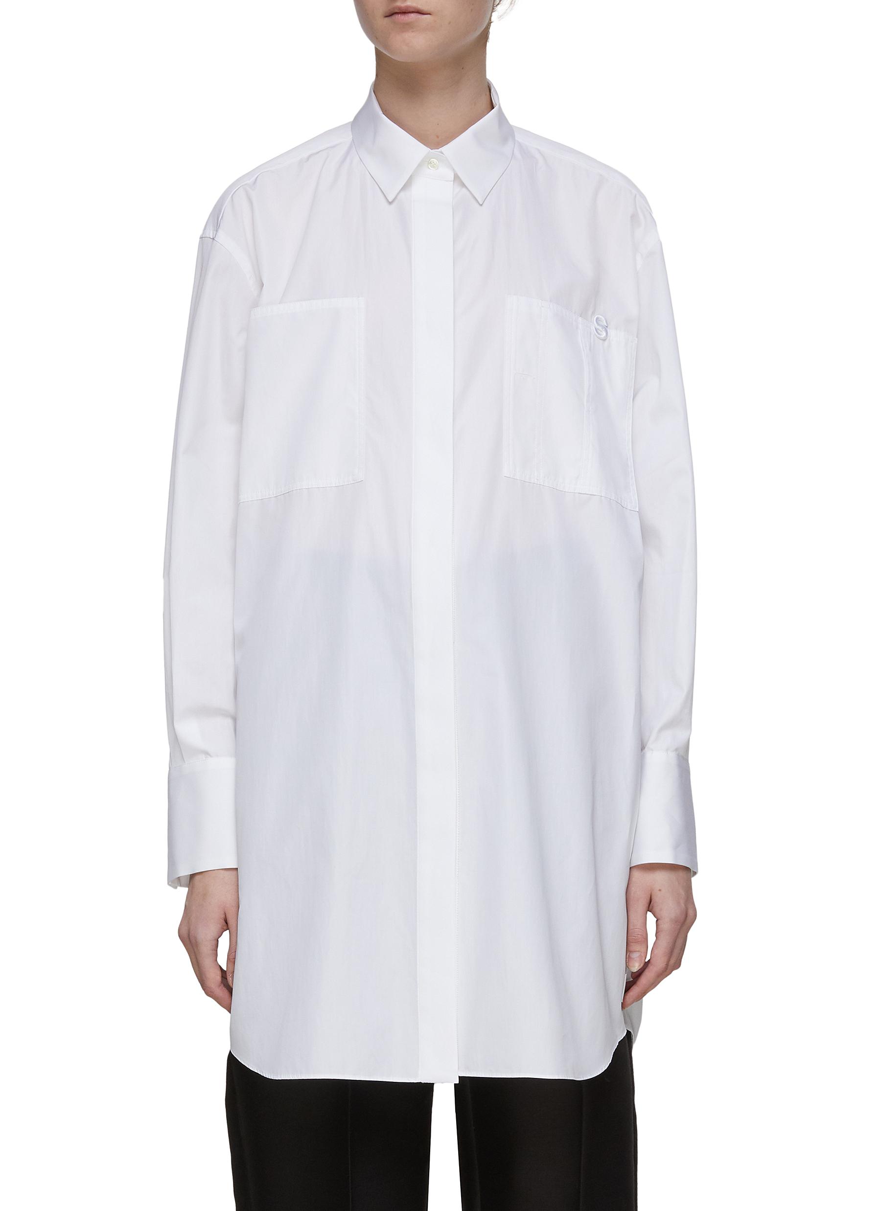 ‘Thomas Mason’ Oversize Logo Embroidered Poplin Cotton Shirt