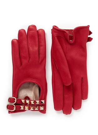 Main View - Click To Enlarge - VALENTINO GARAVANI - 'Rockstud' double strap short leather gloves