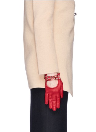 Figure View - Click To Enlarge - VALENTINO GARAVANI - 'Rockstud' double strap short leather gloves
