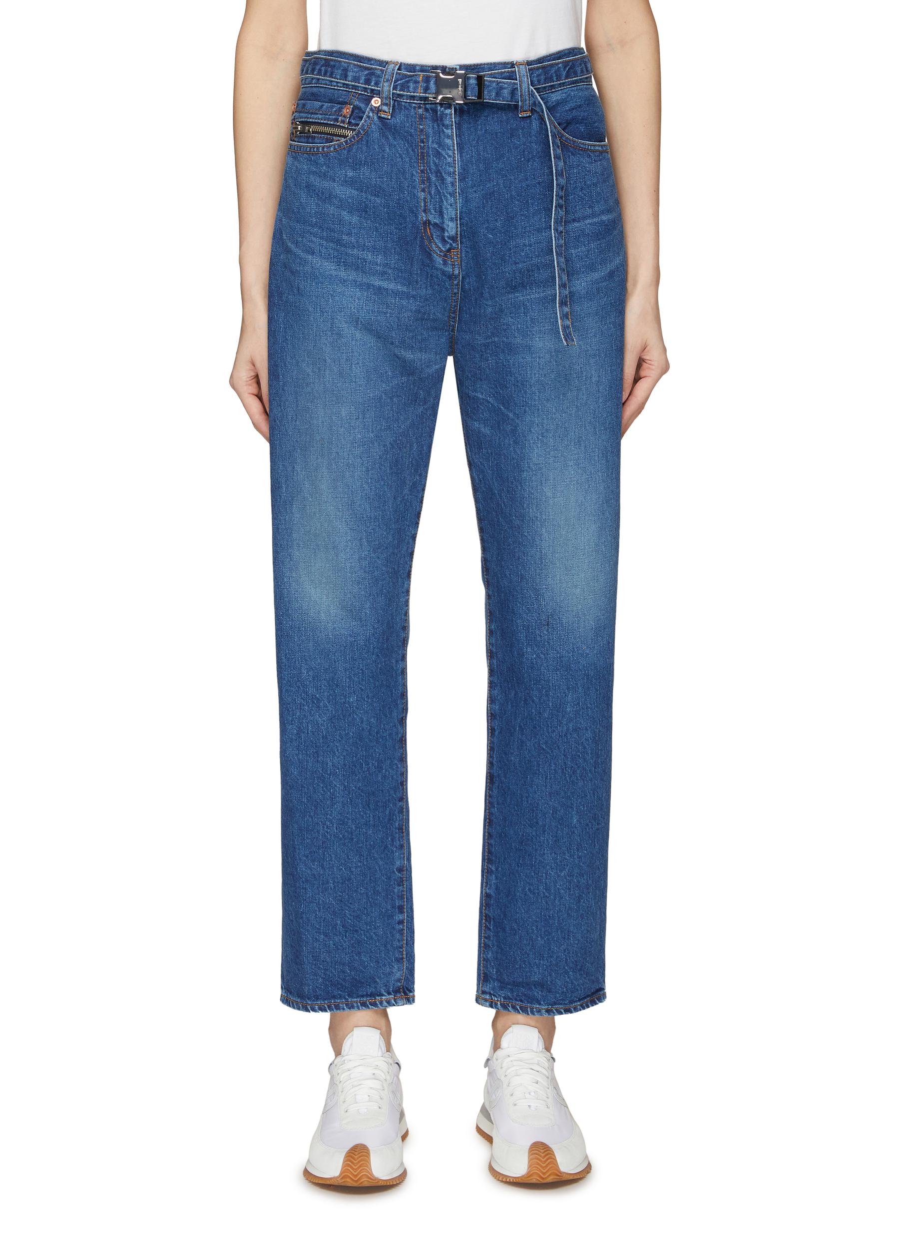SACAI BELTED WASHED CROPPED STRAIGHT JEANS