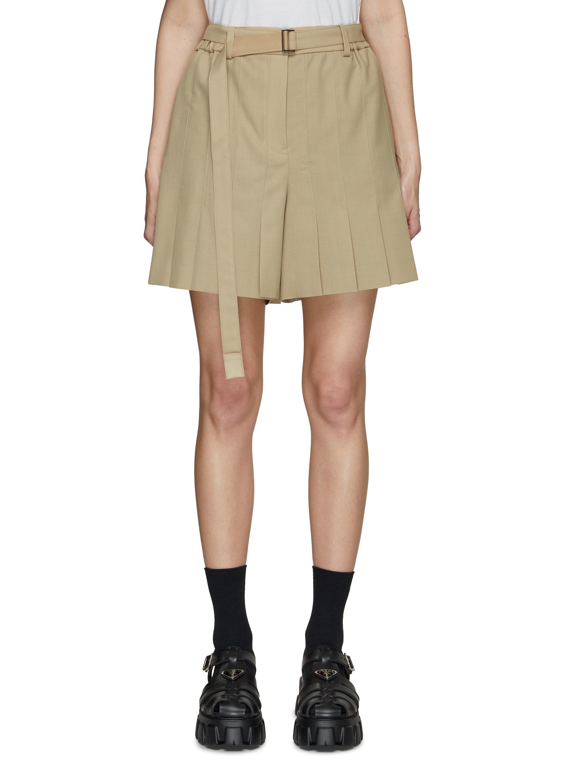 SACAI BELTED PLEAT DETAIL HIGH RISE SHORTS