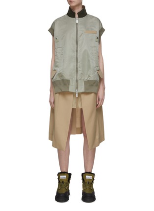 Main View - Click To Enlarge - SACAI - High Collar Cap Sleeve Front Zip Vest