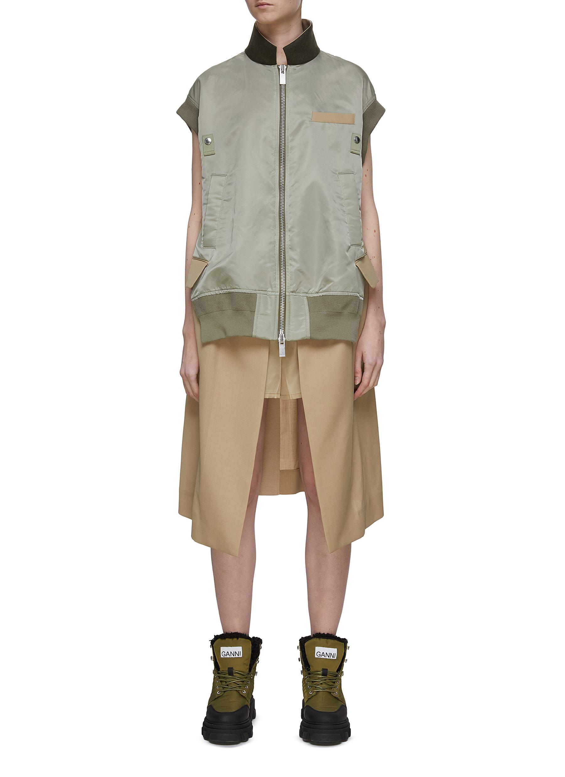 High Collar Cap Sleeve Front Zip Vest