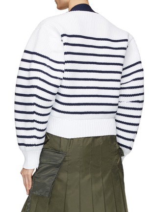 Back View - Click To Enlarge - SACAI - Puff Sleeve Striped V-Neck Cardigan