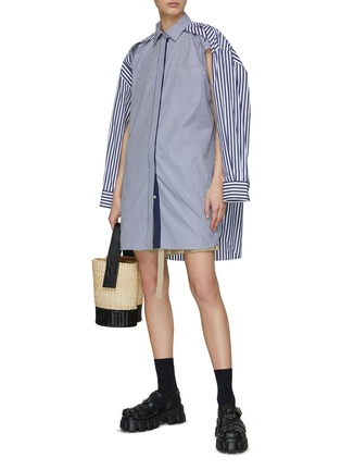 Figure View - Click To Enlarge - SACAI - Convertible Striped Button Up Shirt Dress
