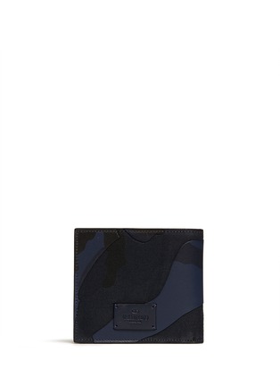 Back View - Click To Enlarge - VALENTINO GARAVANI - Leather and canvas camouflage billfold wallet