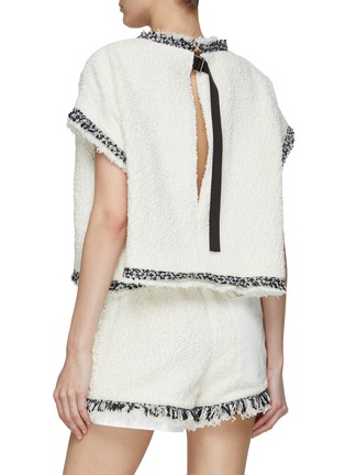 Back View - Click To Enlarge - SACAI - Chest Pocket Mock Neck Open Back Cropped Tweed Top