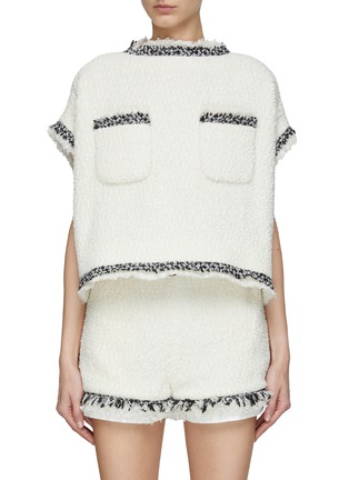 Main View - Click To Enlarge - SACAI - Chest Pocket Mock Neck Open Back Cropped Tweed Top