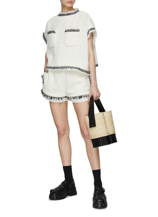 Figure View - Click To Enlarge - SACAI - Chest Pocket Mock Neck Open Back Cropped Tweed Top