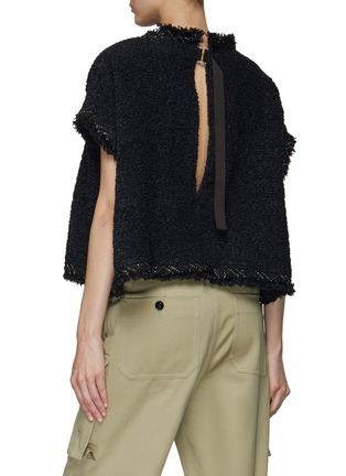 Back View - Click To Enlarge - SACAI - Chest Pocket Mock Neck Open Back Cropped Tweed Top
